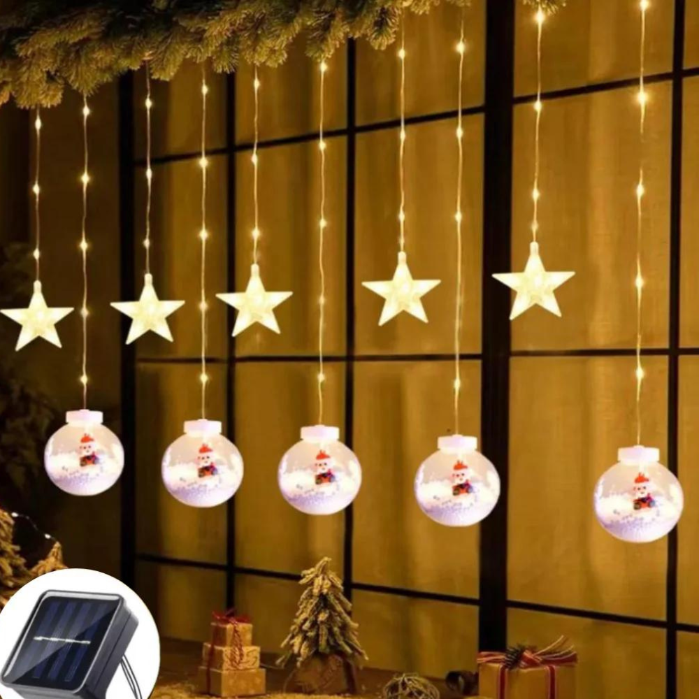 Luz Solar Esfera Navidad 2024 de 3 metros para decoración interior y exterior, luz cálida tipo hada, energía solar.